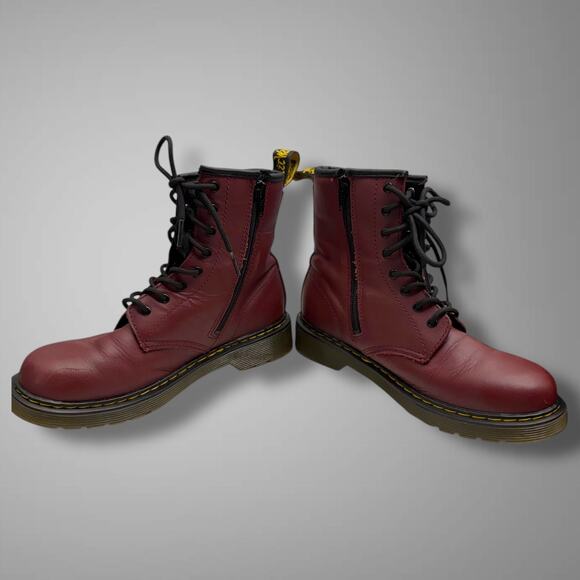 Women's 6 DR MARTENS Cherry Red 1460Y Lace Up/ Zip Leather Combat Boots EUC - Picture 6 of 11